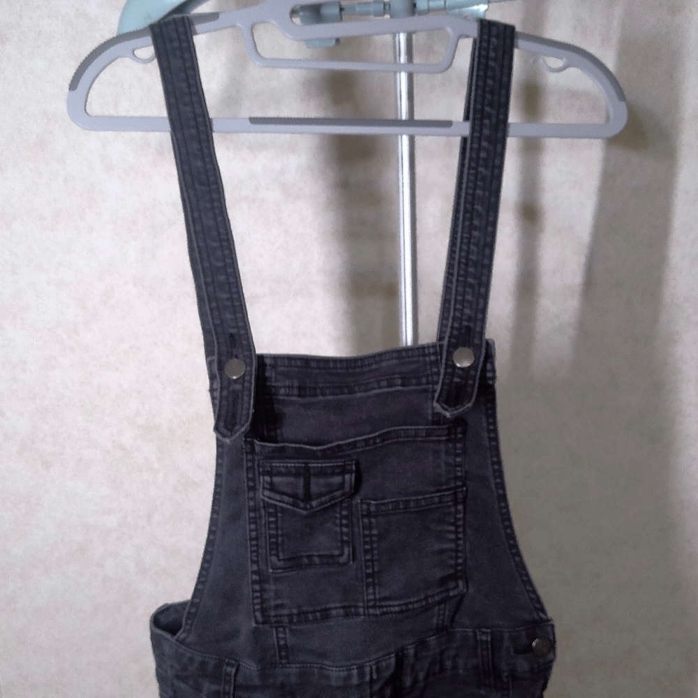 EUC Free People Black Denim Multi Pocket Overalls Zip Distressed Fade Sz26 - Picture 2 of 12